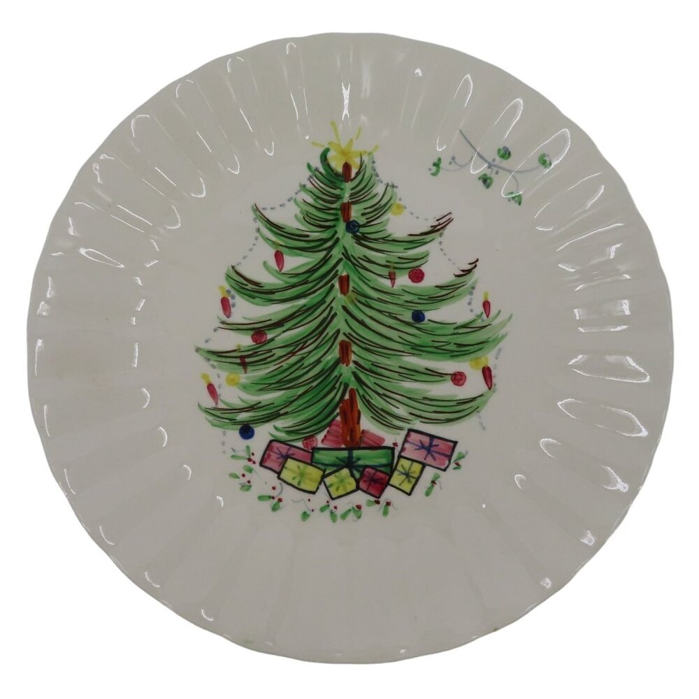 Blue Ridge Christmas Tree With Mistletoe 10.25in Hand Painted Ceramic Plate VTG
